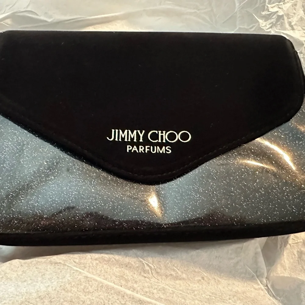 Jimmy Choo Black Suede like & Glitter Clutch with Gold Chain NWT - Picture 3 of 9